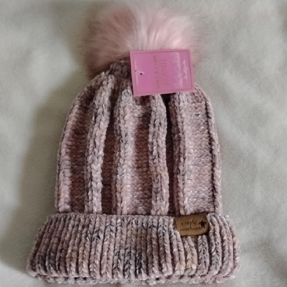 Simply Southern Pink Knit Pom-Pom Beanie